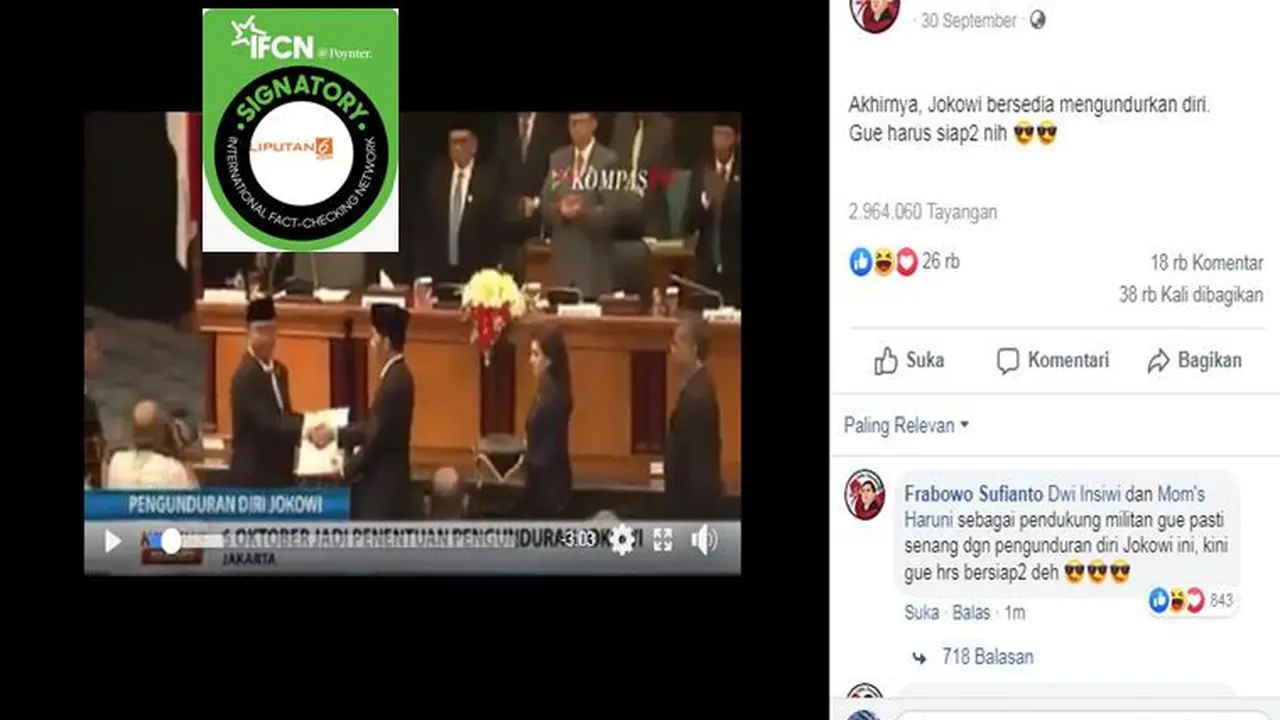 [Cek Fakta] Gambar Tangkapan Layar Video Pengunduran Jokowi dari Jabatan Gubernur DKI Jakarta