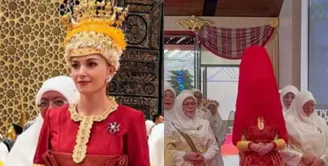 Anisha Rosnah Berbaju Merah saat Prosesi Majlis Istiadat Berbedak. [Instagram]