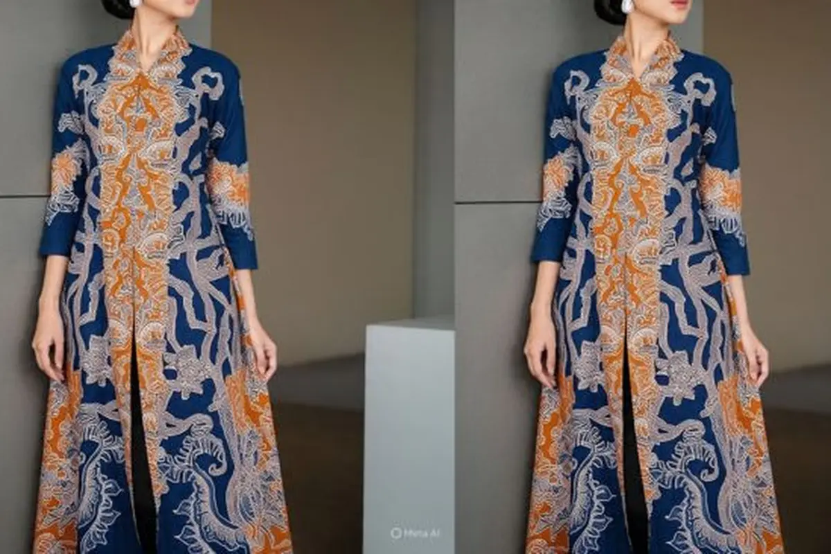 Ilustrasi Gamis Batik Kombinasi Lurik (Sumber: Meta AI)