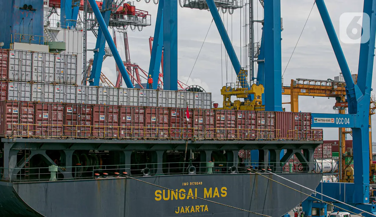 Suasana bongkar muat di Pelabuhan Tanjung Priok, Jakarta, Minggu (11/1/2021). Berdasarkan data yang dirilis Bank Indonesia (BI), meningkat dari capaian pada periode yang sama 2019 yang mengalami defisit 3,51 miliar dolar AS. (Liputan6.com/Faizal Fanani)