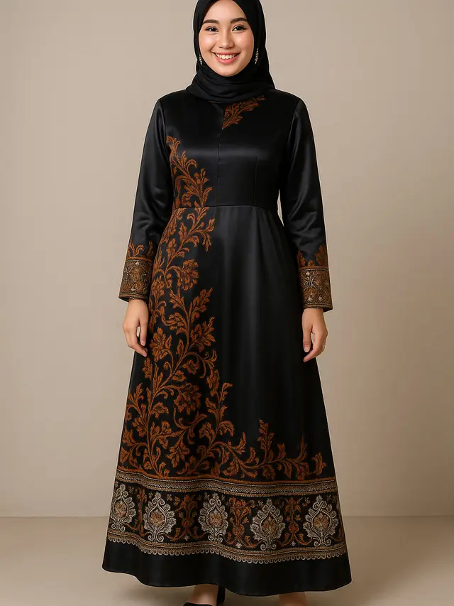 Model Gamis Batik Kombinasi Satin Mengkilap/Ilustrasi ChatGPT