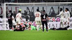 Sebelumnya, Giallorossi sempat tertinggal dua gol dari AC Milan. Gol masing-masing dicetak oleh Pierre Kalulu pada menit ke-30 dan Tommaso Pobega pada menit ke-77. (AFP/Filippo Monteforte)