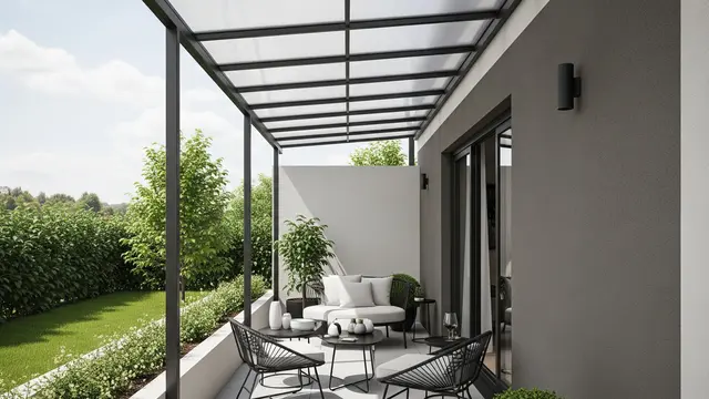 Model Teras Rumah Sempit Konsep Outdoor Tanpa Takut Hujan (AI)