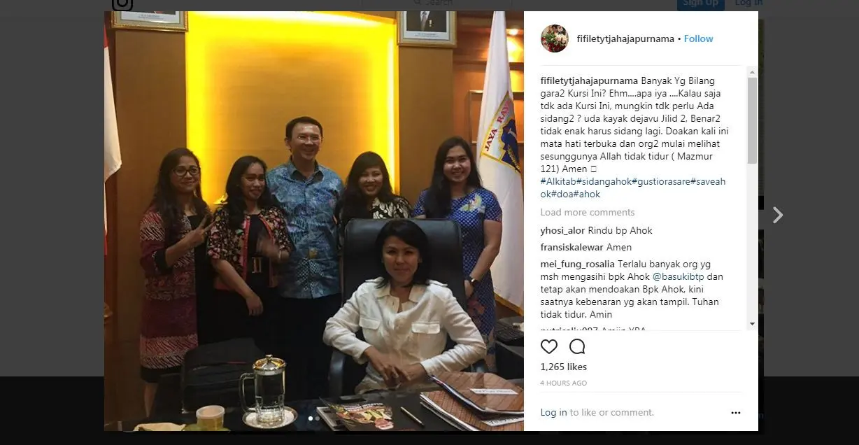 Curhatan adik Ahok, Fifi Lety Indra, sebelum sidang peninjauan kembali perkara penistaan agama, Senin (26/2/2018). (Instagram @Fifiletytjahajapurnama)