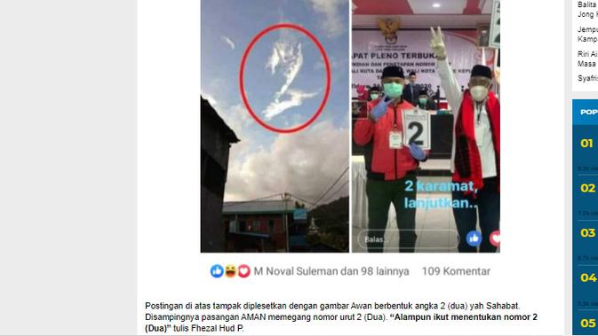 Cek Fakta Liputan6.com menelusuri foto awan berbentuk angka 2 saat Pilkada 9 Desember 2020