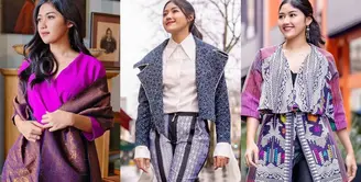 Erina Gudono sering mempresentasikan Indonesia lewat berbagai gayanya. Beberapa wastra yang sering terlihat dikenakan Erina adalah songket dan tenun. Foto: Instagram.