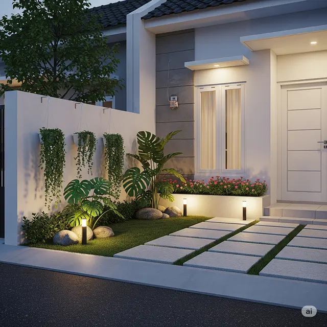 6 Model Taman Depan Rumah Type 36 dengan Tanaman Gantung, Hemat Space