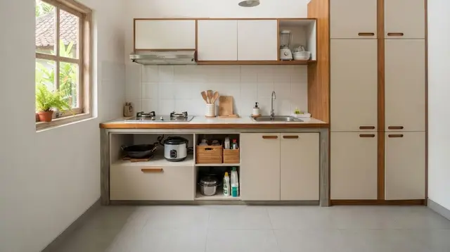 6 Ide Dapur 2x2 Meter Rumah Kecil dengan Meja Masak Permanen, Tetap Rapi dan Fungsional