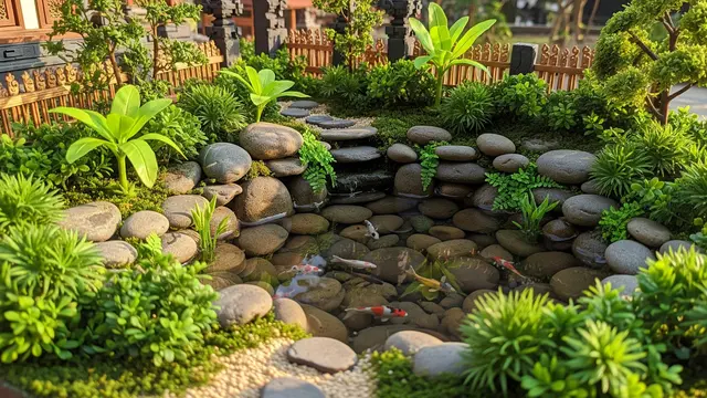 Desain Kolam Ikan Batu Alam Kecil/ Ilustrasi AI