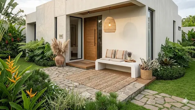 Rumah Desa Scandinavian dengan Bangku Cor Putih