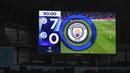 Papan skor 7-0 terpampang saat pertandingan usai pada leg kedua, babak 16 besar Liga Champions yang berlangsung di Stadion Etihad, Manchester, Rabu (13/3). Man City menang 7-0 atas Schalke. (AFP/Oli Scarff)