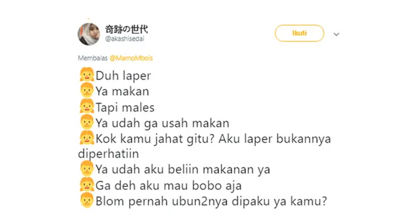 Cuitan cewek labil (Sumber: Twitter/rwinbach/akashisedai)