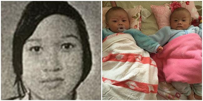 Ayou (kiri) dan dua bayi kembar yang ia jual (kanan). | Foto: copyright dailymail.co.uk