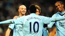 Manchester City's Stephen Ireland celebrates after scoring the fifth goal after a pass from Robinho during English Premier league match against Hull City at City of Manchester Stadium, on December 26, 2008. AFP PHOTO/ANDREW YATES