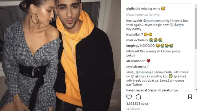 Gigi dan Zayn (Instagram @gigihadid)