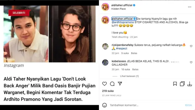 Aldi Taher Balas Sindiran Ardhito Pramono yang Komentari Soal Aksinya Nanyi Lagu Oasis: Gue Cari Makan Buat Anak Gue. (instagram.com/alditaher.official)