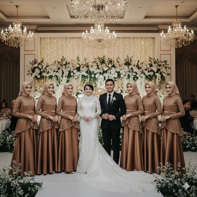 Model Gamis Brokat Warna Coklat tapi Tetap Glowing untuk Bridesmaid Berhijab
