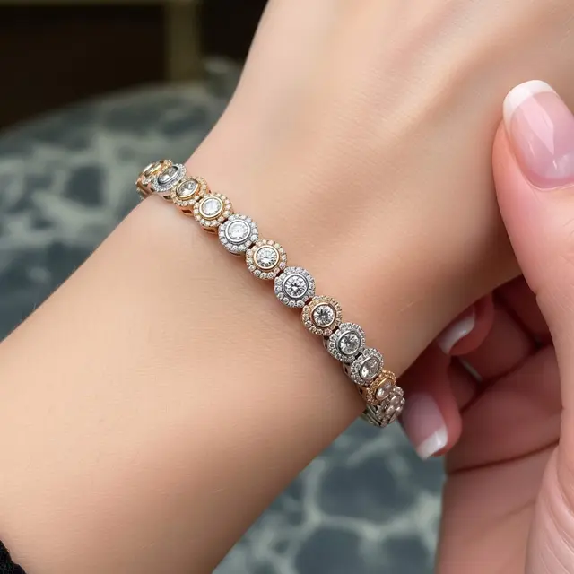 Gelang Emas Kombinasi Rose Gold dan Putih