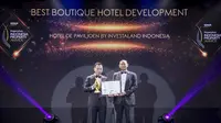 Momen penghargaan yang diberikan kepada Hotel De Paviljoen dari Investaland Indonesia saat PropertyGuru's Indonesia Property Awards 2019.