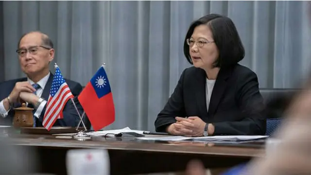 Presiden Taiwan Tsai Ing-Wen berbicara di sebuah forum di Washington DC, Amerika Serikat (AP Photo)