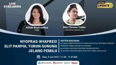 Liputan6 Update Rabu, 8 Juni 2022 pukul 11.00 WIB menyajikan laporan dari segala penjuru dengan tema Nyopras-Nyapres! Elit Parpol Turun Gunung Jelang Pemilu Laporan Langsung - Terkait Konvoi Khilafah, Petinggi Khilafatul Muslimin Ditangkap - Prediksi...