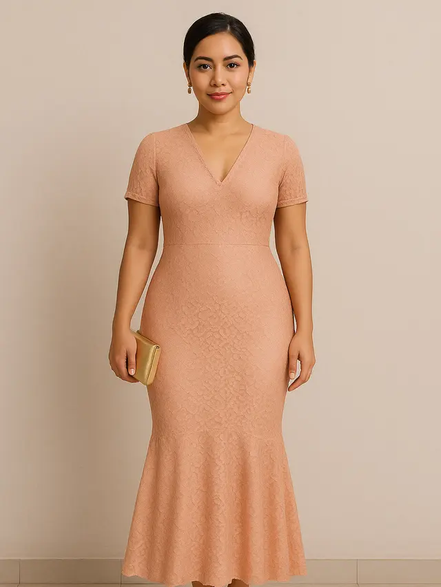Dress Peach Brokat V-Neck (Foto: ChatGPT)