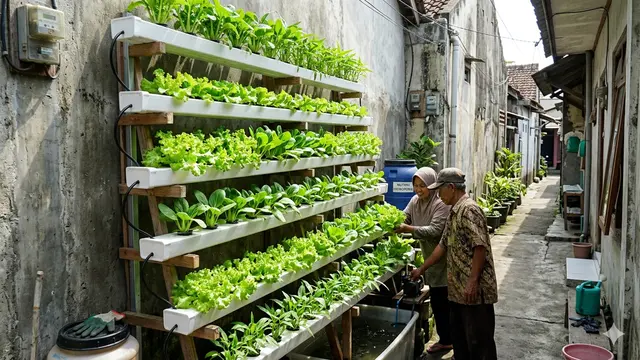 Hidroponik Sayur Mini di Gang Sempit dengan Rak Bertingkat
