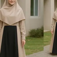 Ilustrasi Gamis A-Line dengan Khimar Layer (Sumber Gambar: ChatGPT)