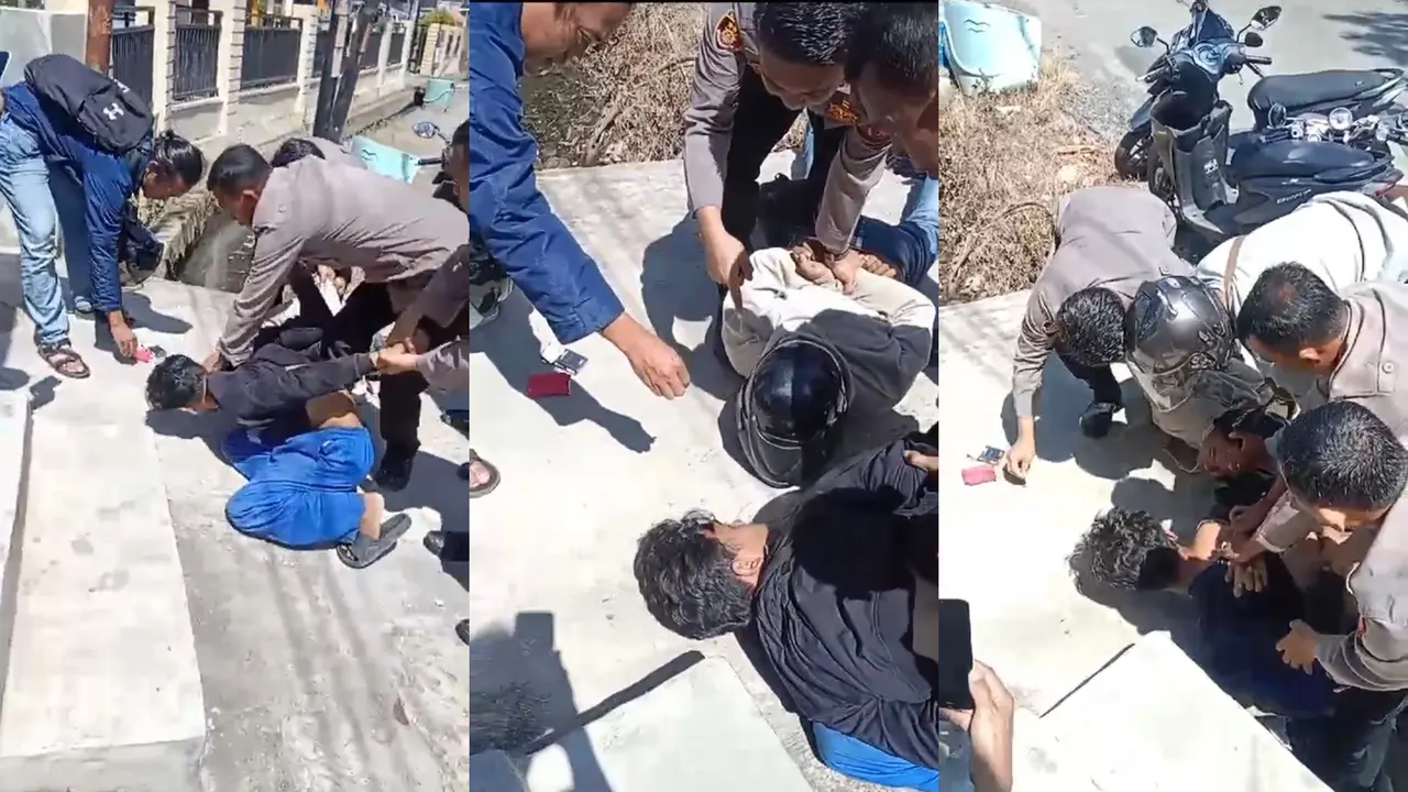 Tangkapan layar rekaman video detik-detik penangkapan kedua pelaku penyalahgunaan narkoba saat bertransaksi di depan Kantor Mapolsek Tanjung Senang. Foto : (Istimewa).