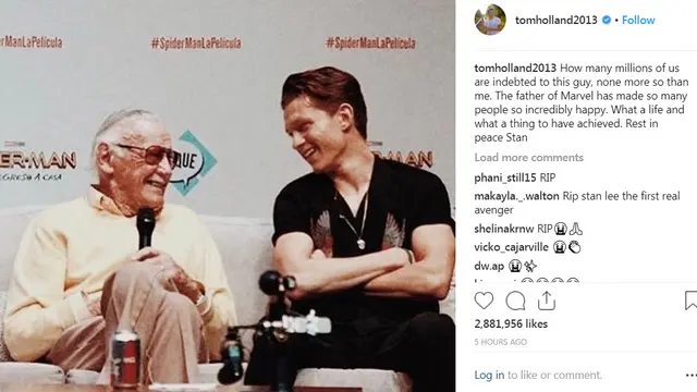 Unggahan Tom Holland soal Stan Lee di Instagram (Instagram)