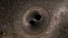Lubang hitam saling mendekat terdeteksi oleh Laser Interferometer Gravitational -Wave Observatory  (LIGO) dengan menggunakan simulasi gambar komputer, Washington, (11/2).Gambar tersebut menujukkan bahwa adanya gelombang gravitasi. (REUTERS / Caltech)