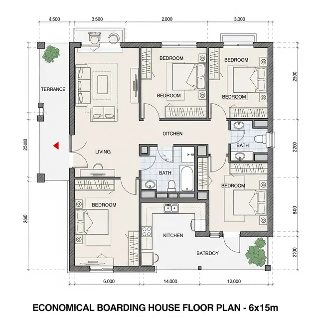 Denah Minimalis 6x15m (Kos-kosan Ekonomis)