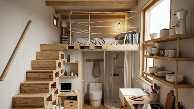 Rumah Mezzanine dengan Sentuhan Palet Kayu