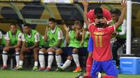 Selebrasi pemain Kosta Rika Johan Venegas setelah menjebol jala Kosta Rika pada laga Grup A Copa America 2016, Minggu (12/6/2016). (AFP)