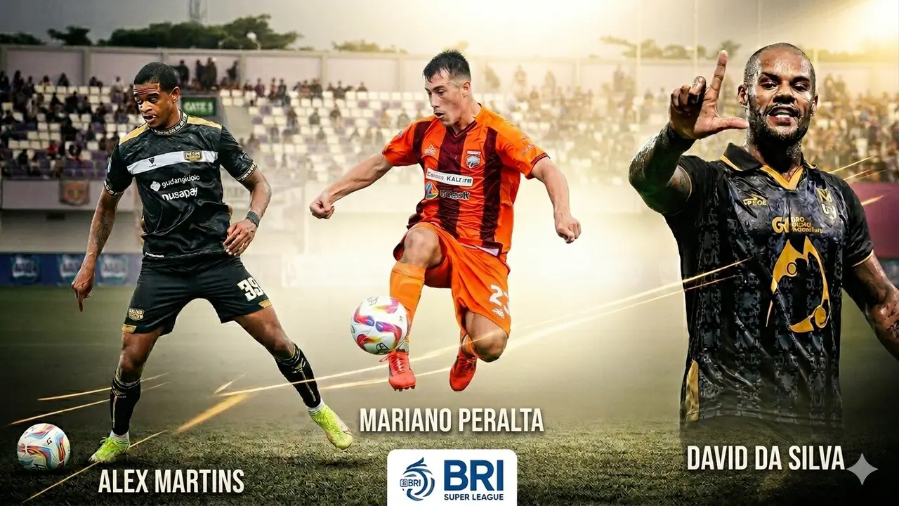 Alex Martins (Dewa United), Mariano Peralta (Borneo FC), dan David Da Silva (Malut United)