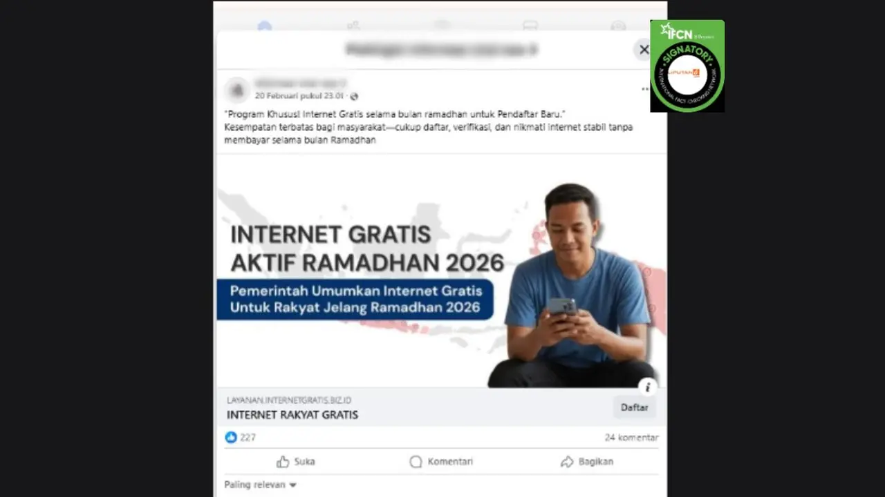 Cek Fakta Liputan6.com mendapati klaim link pendaftaran internet gratis selama bulan Ramadan.