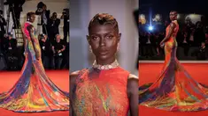 Foto kolase memperlihatkan Jodie Turner-Smith berpose untuk fotografer setibanya pada pemutaran perdana film 'Bardo' dalam Venice Film Festival 2022 di Venesia, Italia, 1 September 2022. Jodie Turner-Smith memancarkan keanggunan saat menghiasi karpet merah Venice Film Festival 2022. (Photo by Vianney Le Caer/Joel C. Ryan/Invision/AP)
