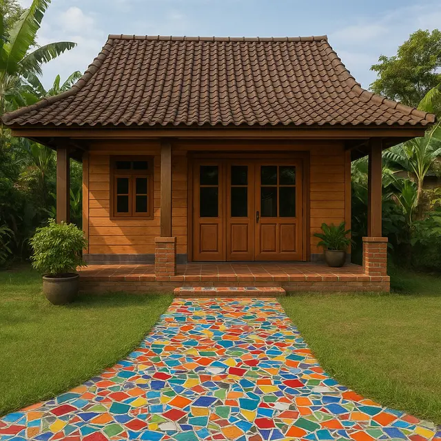 Inspirasi Rumah Kampung Modern dengan Jalur Batu