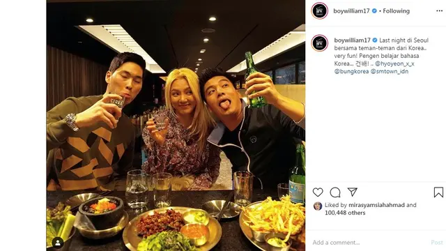 Boy William bersama Hyoyeon SNSD dan Bung Korea (Foto: Instagram/@boywilliam17)