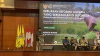 Menteri Agraria dan Tata Ruang/Badan Pertanahan Nasional (ATR/BPN) Nusron Wahid dalam Diskusi Publik Pengukuhan dan Rakernas I PB IKA-PMII Periode 2025-2030 di Hotel Bidakara, Jakarta, Minggu (13/7/2025). (Liputan6.com/Winda Nelfira)