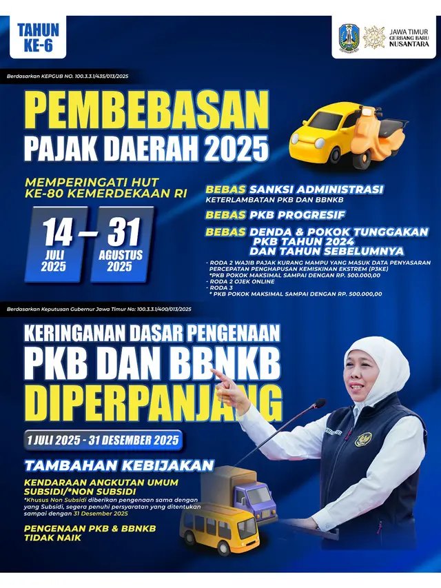 Tahun Ke-6 Pemutihan Pajak Kendaraan Bermotor di Jatim, Bebas Tunggakan untuk Roda Dua dan Ojek Online