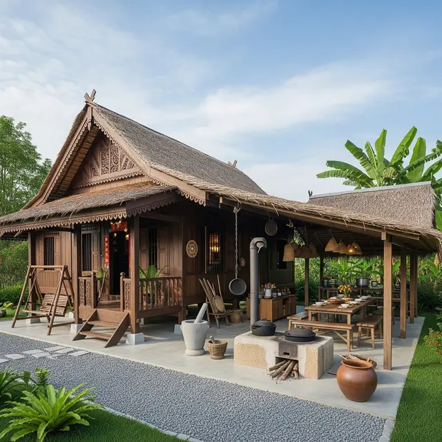 Desain Rumah Kampung 1 Lantai dengan Dapur Luas di Belakang (Gemini AI)