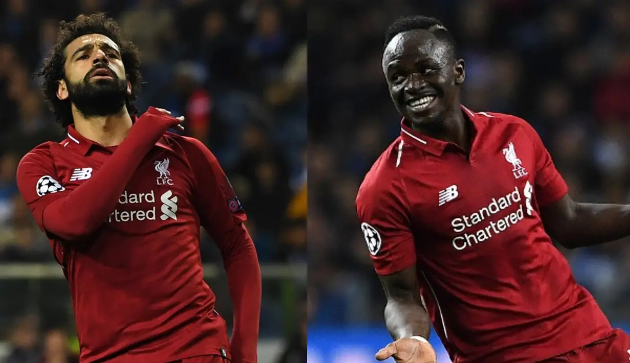 Persaingan menjadi jawara top scorer Premier League semakin seru. Mohamed Salah dan Sadio Mane yang sama-sama mencetak dua gol kala melumat Huddlesfield 5-0 kini bertengger di top 3 pencetak giol terbanyak Premier League. (Kolase Foto AFP)