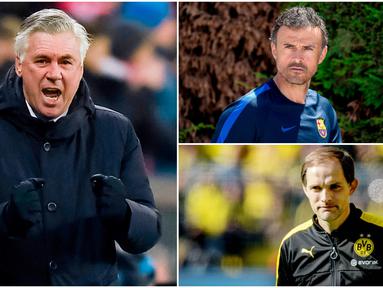Berikut ini enam pelatih top dunia yang saat ini menganggur. Dua diantaranya adalah Carlo Ancelotti dan Luis Enrique. (Foto-foto Kolase AFP)