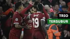 Mohamed Salah, Roberto Firmino dan Sadio Mane jadi trio tersubur dalam satu musim Liga Champions.