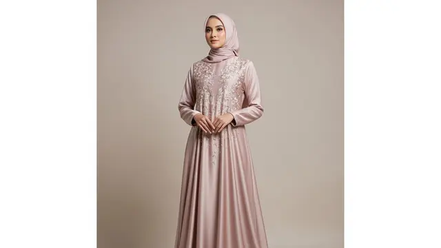 Gamis Silk Bordir Floral di Bagian Dada