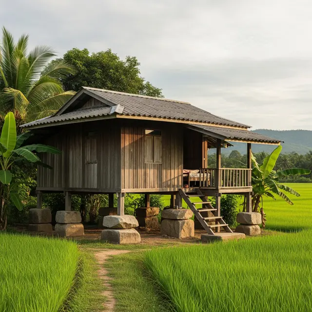 Model Rumah Minimalis di Desa Pinggir Sawah (Image by Gemini AI)