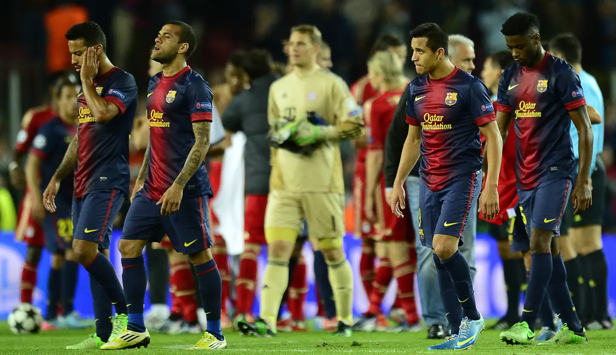 Barcelona kalah agregat 0-7 atas Bayern Munchen pada babak semifinal Liga Champions musim 2012/13. (AFP/Javier Soriano)