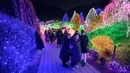 Gambar pada 11 Januari 2020, pengunjung menyaksikan keindahan ribuan lampu di Garden of Morning Calm, sebelah timur Seoul di distrik Gapyeong, Korea Selatan. Festival cahaya tahunan tersebut dinikmati saat musim dingin, Desember sampai akhir bulan Maret. (Ed JONES / AFP)