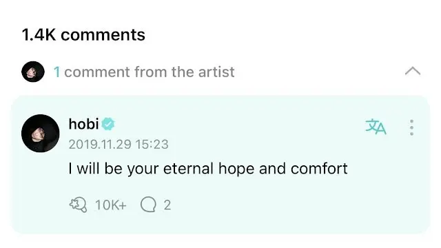 Komentar J-Hope di Weverse.